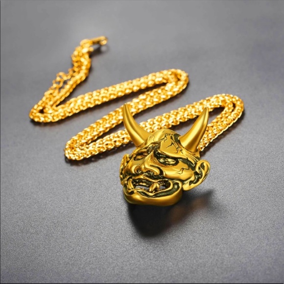 New 18k gold Gothic Horn Evil Devil Demon necklace - Picture 2 of 3